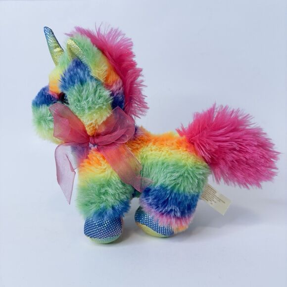 MTY International Rainbow Striped Unicorn Plush w/Pink sparkle Eyes Stuffed - Picture 8 of 14